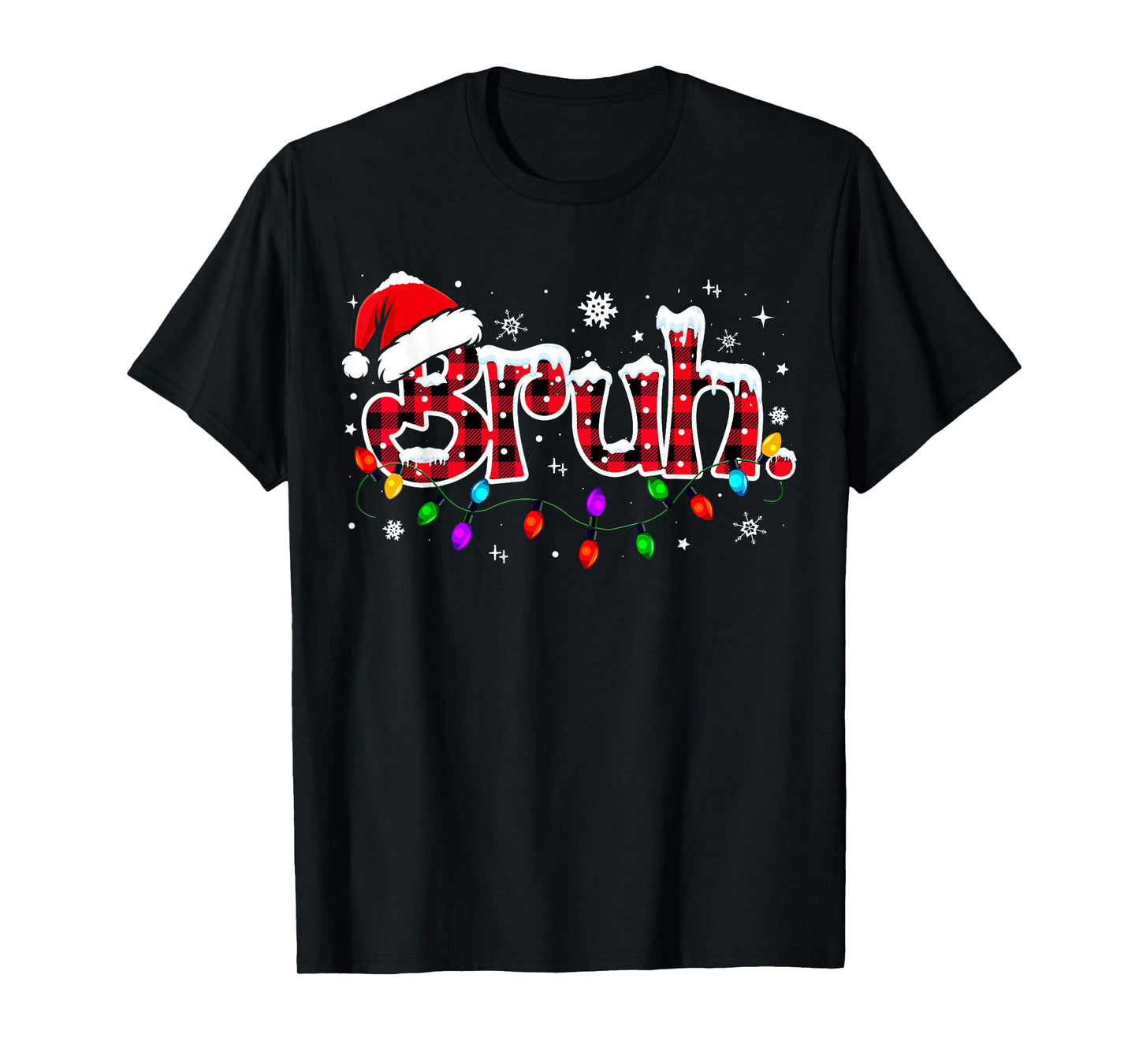 Bruh Funny Christmas Red Plaid Teens Boys Kids Xmas Pajamas T-Shirt