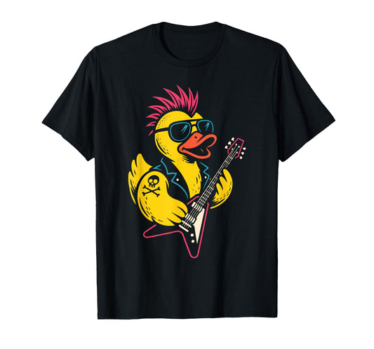 Rock Playing Guitar Men Women Kids Funny Duck T-Shirt