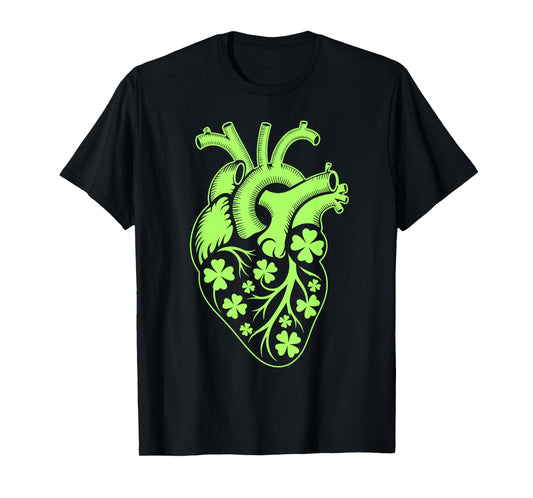 Shamrock Heart Cardiac Nurse St Patricks Day Irish Anatomy T-Shirt