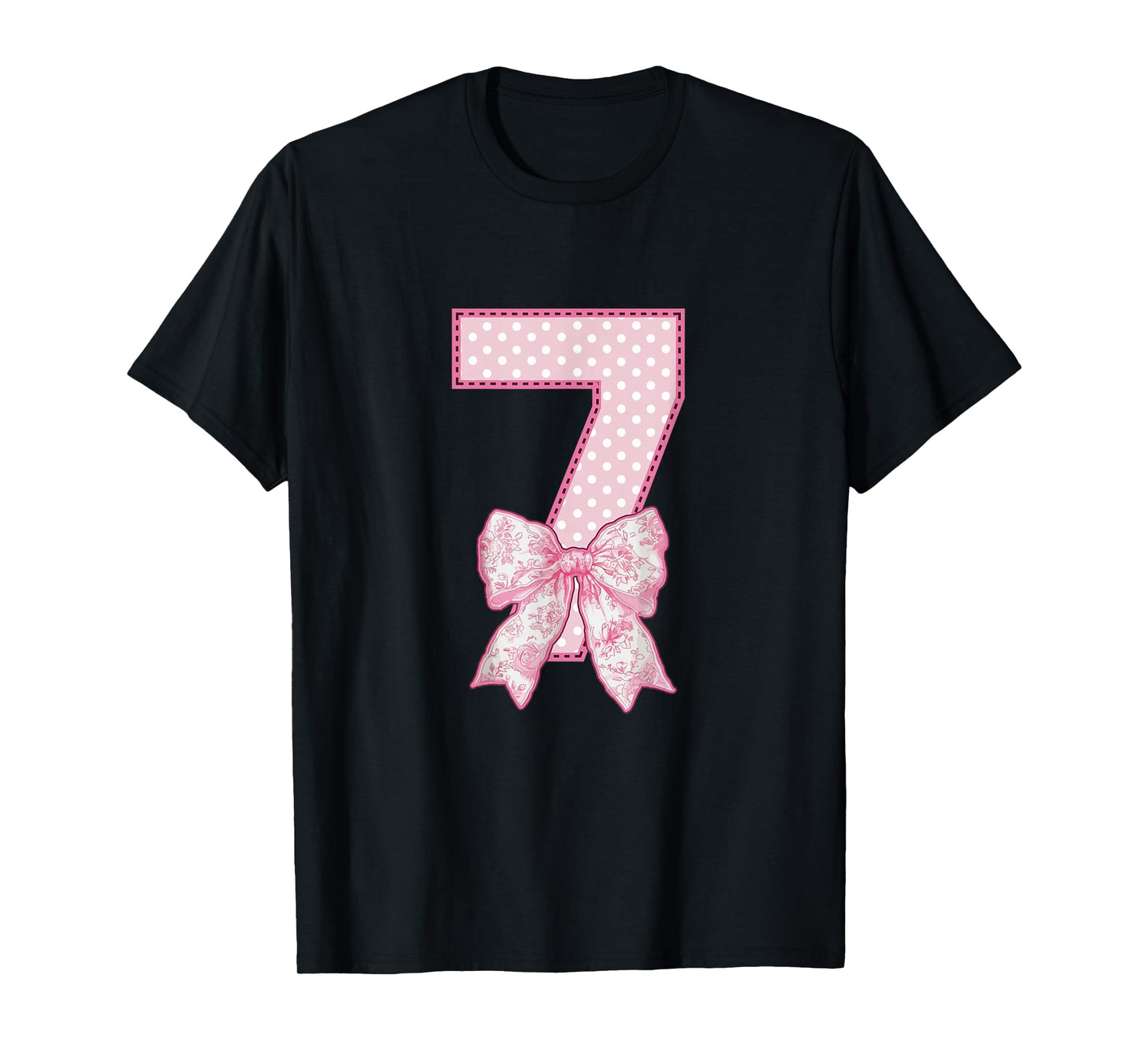 7th Birthday Shirt Girl Coquette Bow Kids Seven 7 Year Old T-Shirt