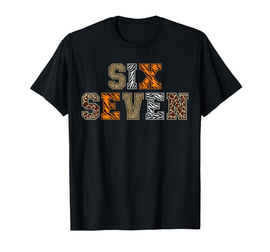 Boys Animal Print Clothes Six Seven Kids Zoo 67 Meme Girls T-Shirt