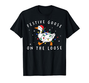 Retro Funny Festive Goose On The Loose Christmas Humor T-Shirt