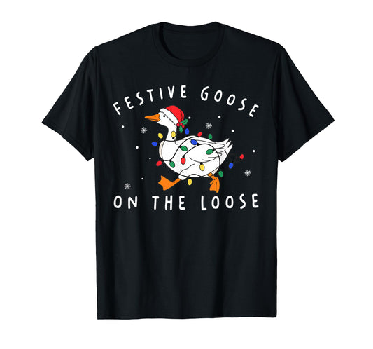 Retro Funny Festive Goose On The Loose Christmas Humor T-Shirt