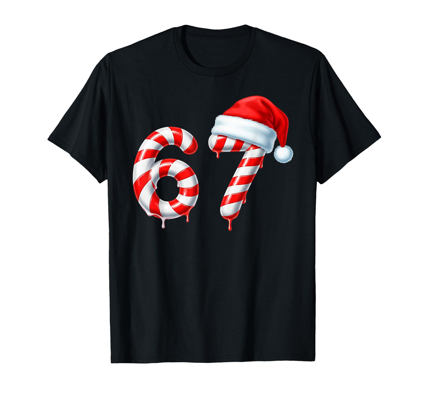 Funny Six Seven 67 Meme Christmas Humor Candy Cane Santa Hat T-Shirt