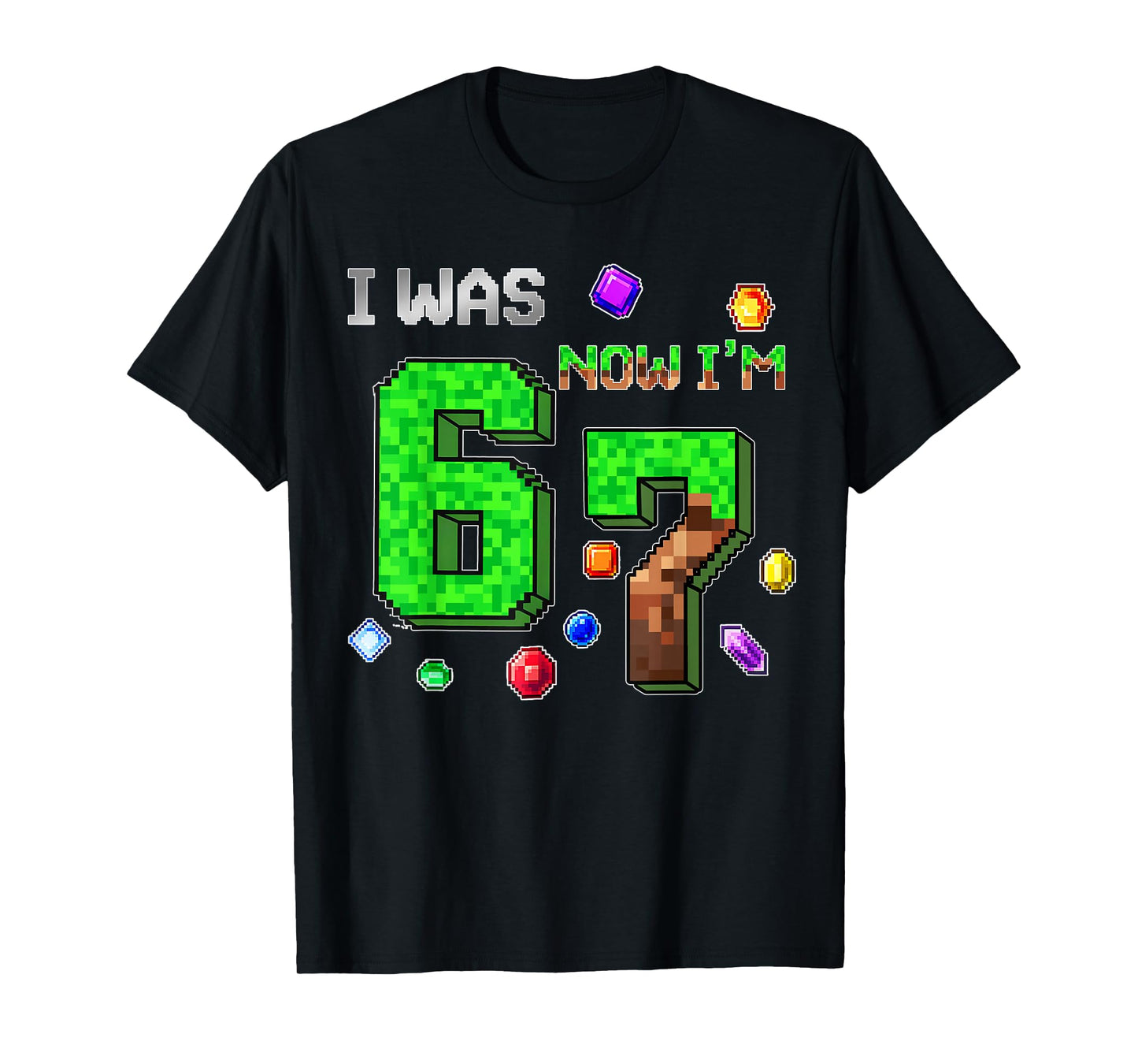 I was 6 Now I'm 7 Year Old 7th Birthday Boy Pixel Block T-Shirt