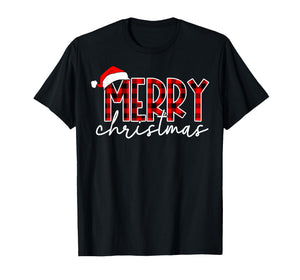 Merry Christmas Buffalo Plaid Red Santa Family Xmas Pajamas T-Shirt