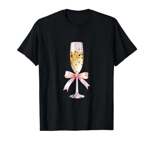 Cheer Happy New Year Coquette Bow Champagne New Year's Eve T-Shirt