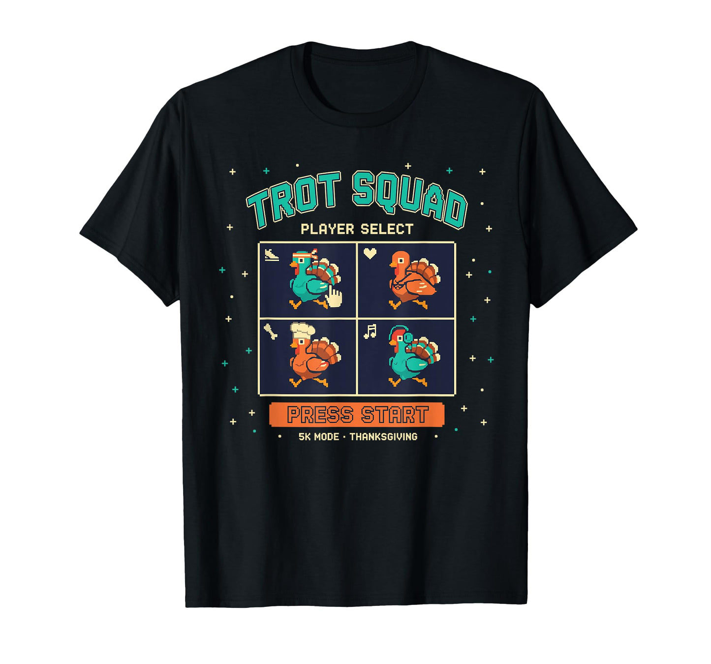 Funny Running Turkey Trot Squad 2025 Thanksgiving Pixels T-Shirt
