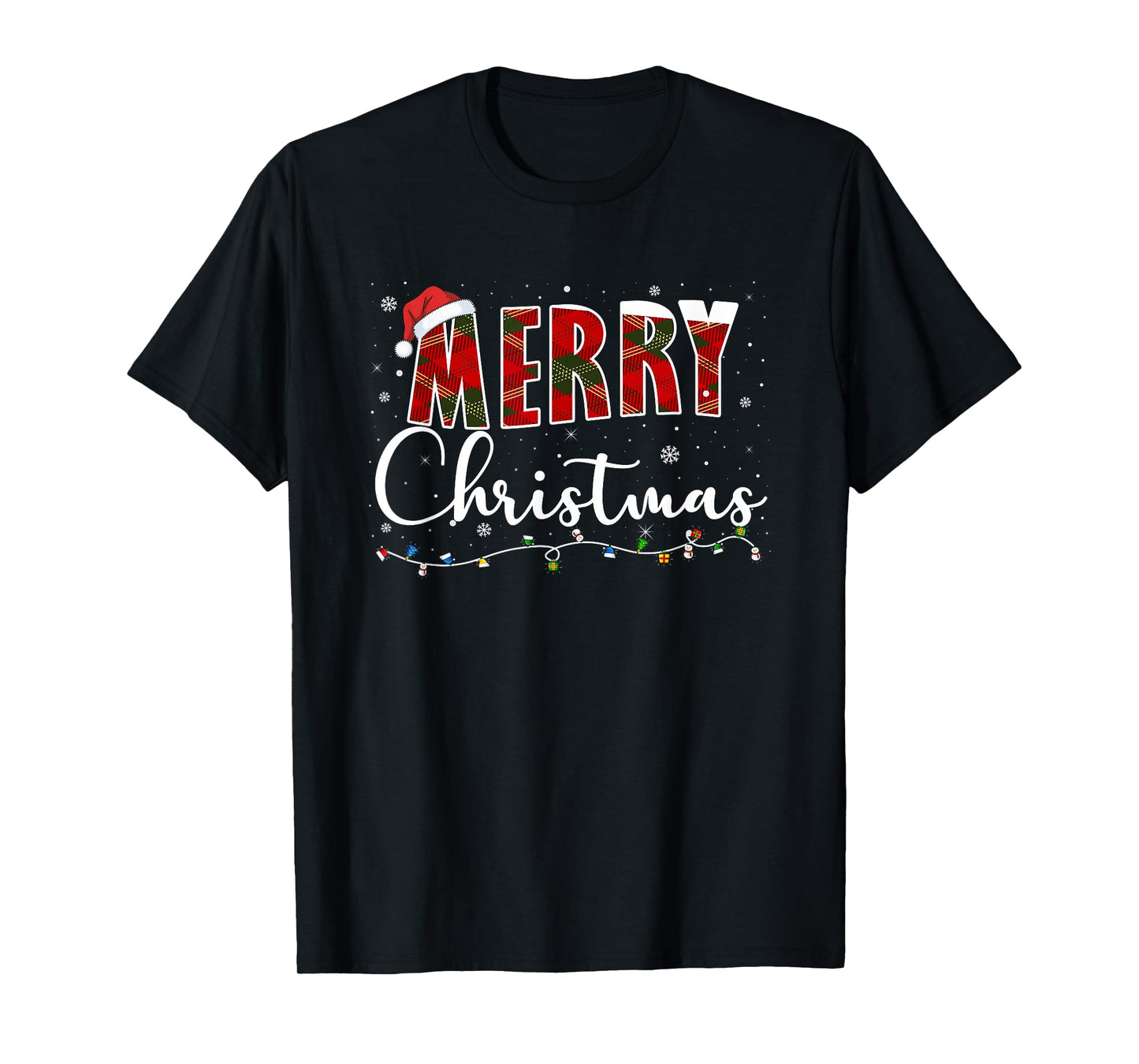 Merry Christmas Lights, Red Santa Hat Xmas Family Men Women T-Shirt