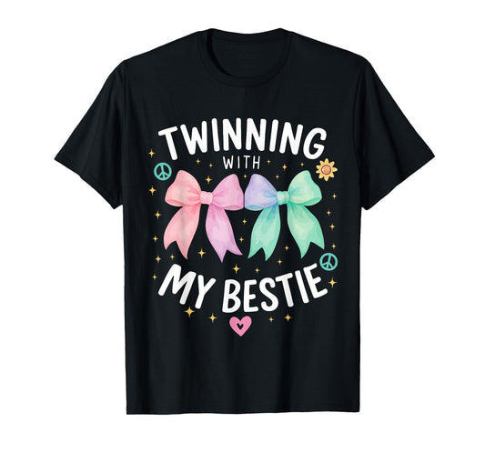 Twinning with My Bestie, Spirit Week Girls Kids Twin Day Bow T-Shirt