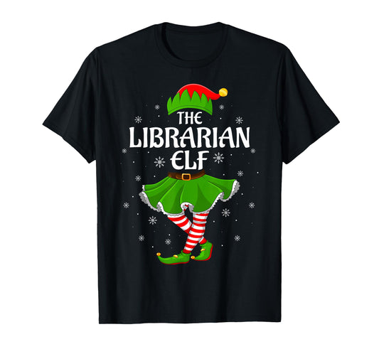 Librarian Elf Christmas Family Women Girls Elf Squad Xmas T-Shirt
