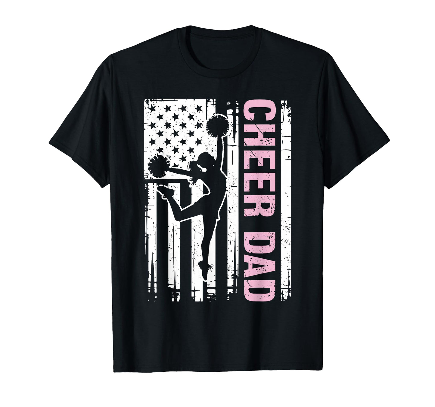 Cheer Dad Distressed American Flag Pink Cheerleader Vintage T-Shirt