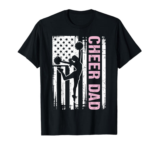 Cheer Dad Distressed American Flag Pink Cheerleader Vintage T-Shirt