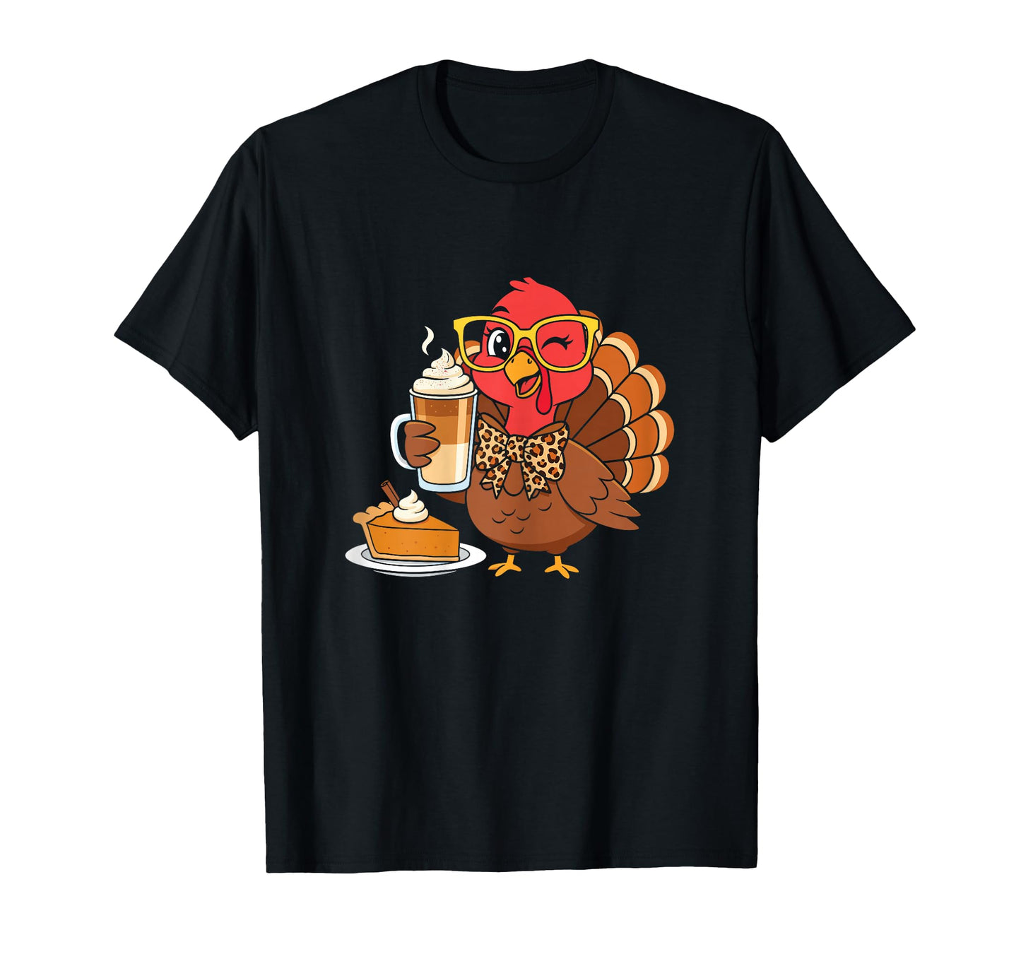 Turkey Drinking Coffee Bow Thanksgiving Womens Funny Gifts T-Shirt