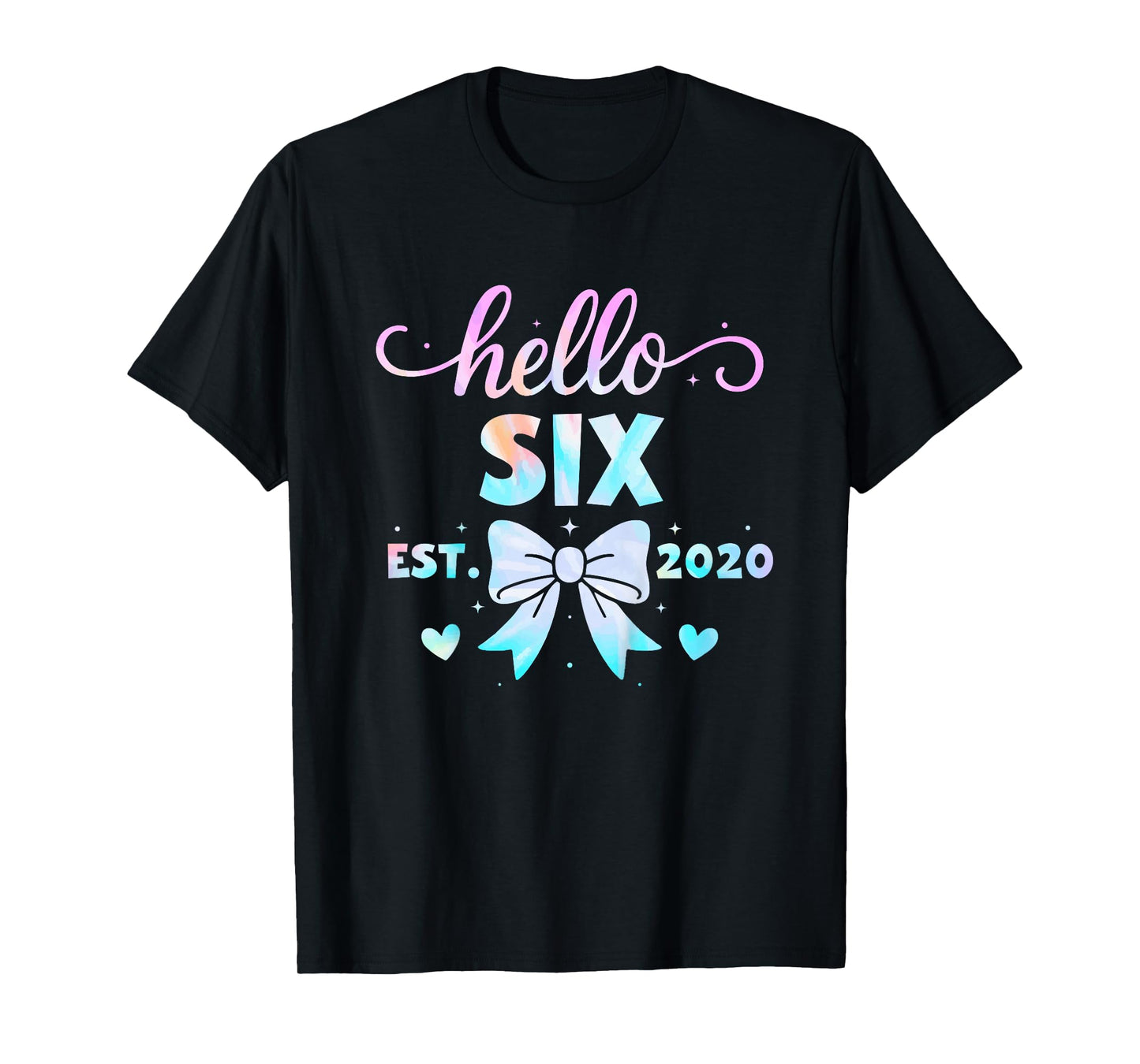 Kids Hello Six Coquette Bow 6th Birthday Girl, 6 Year Old Kids T-Shirt
