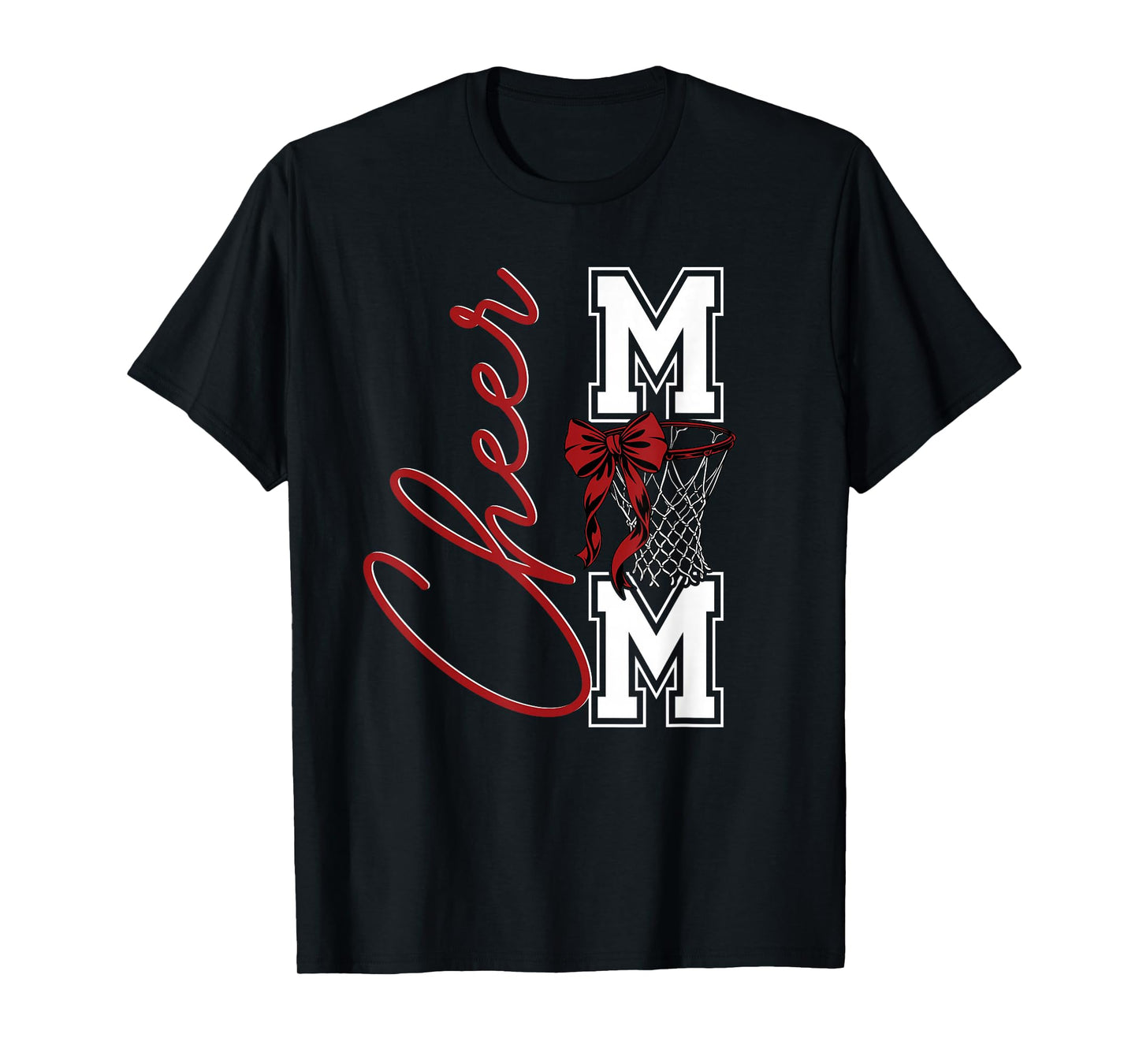 Basketball Game Cheerleading Sport Cheer Mom Mama Bow Red T-Shirt