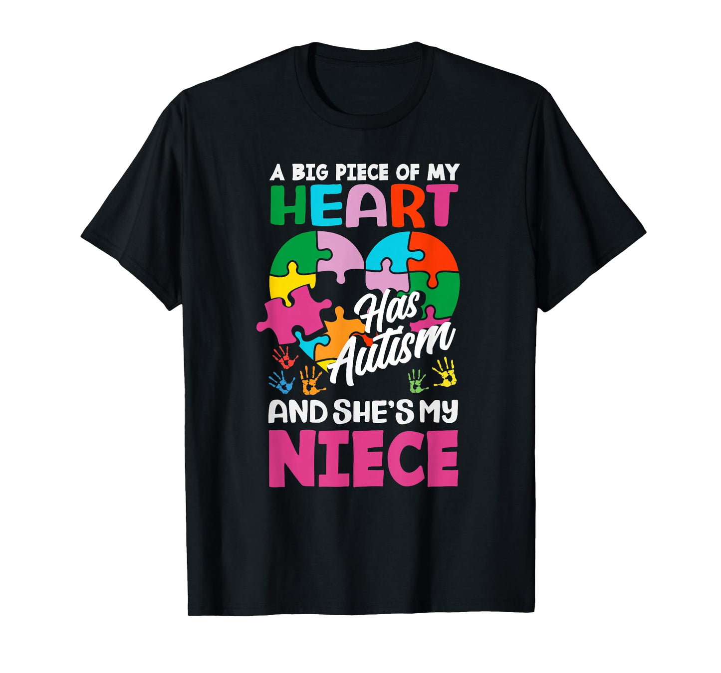Heart Niece Support Autism Awareness Puzzle Piece Ribbon T-Shirt