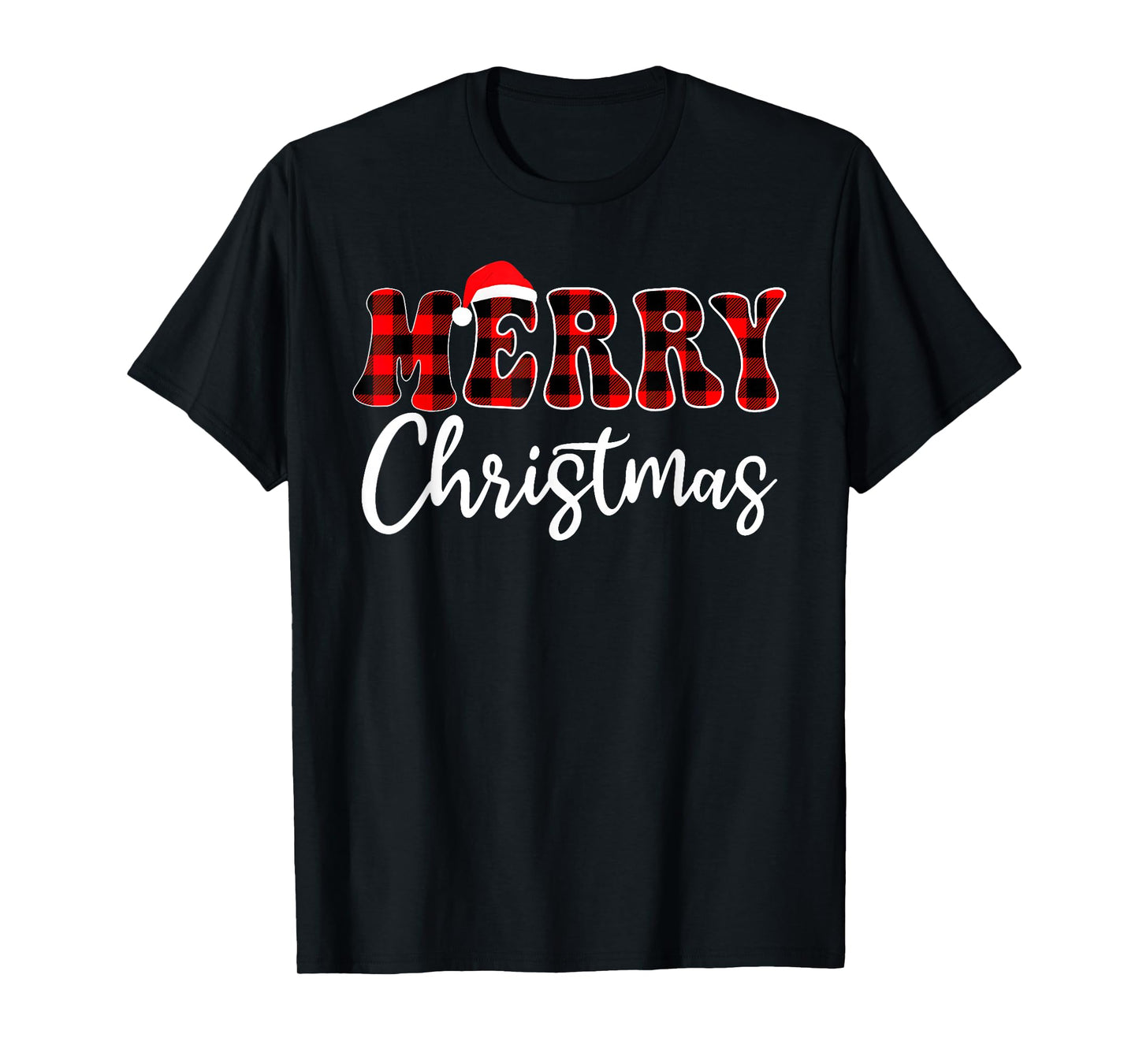 Merry Christmas with Black and Red Plaid Family Men Women T-Shirt