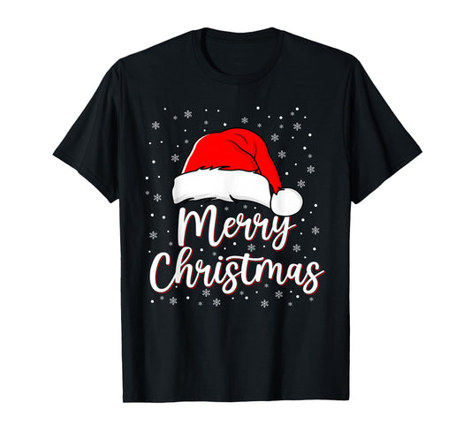 Merry Christmas Lights Santa Hat Xmas Family Matching Pajama T-Shirt