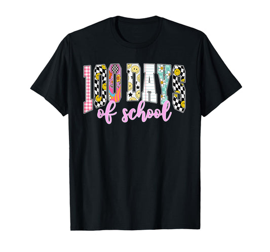 Happy 100 Days of School Student Teacher Kids Groovy Retro T-Shirt