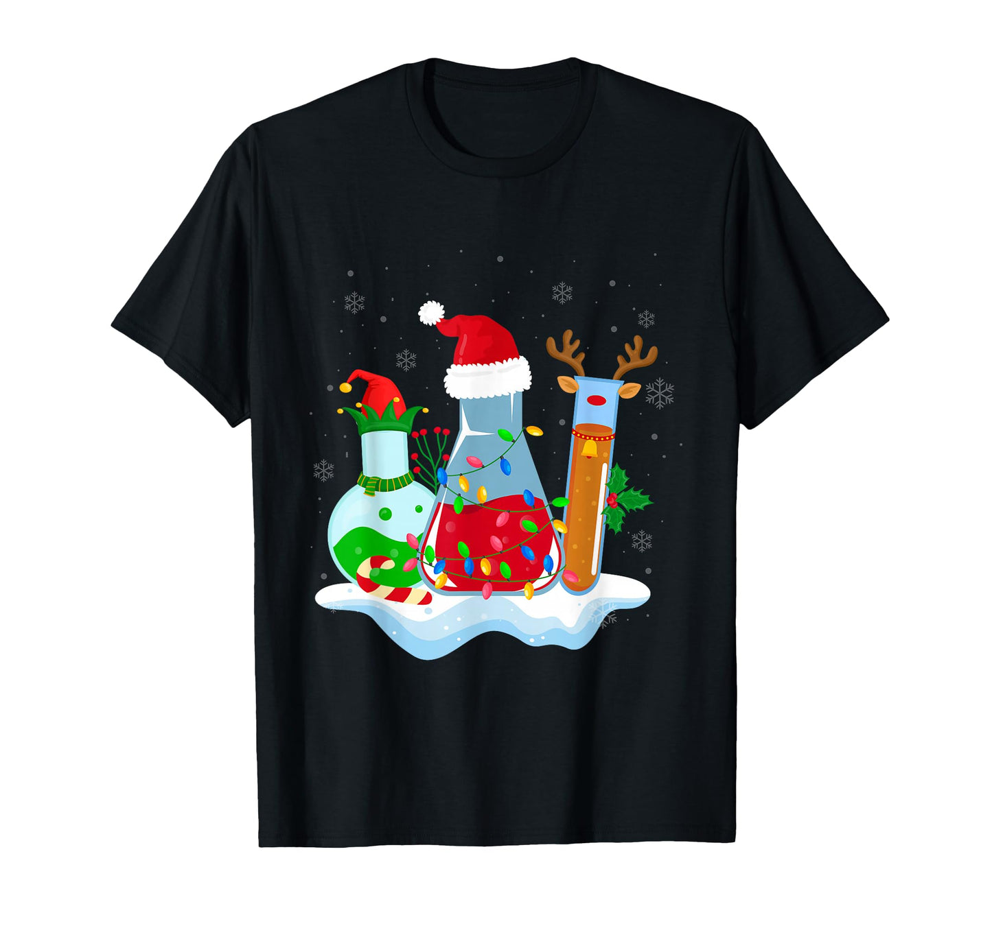 Chemical Laboratory Bottles Santa Reindeer Elf Christmas T-Shirt