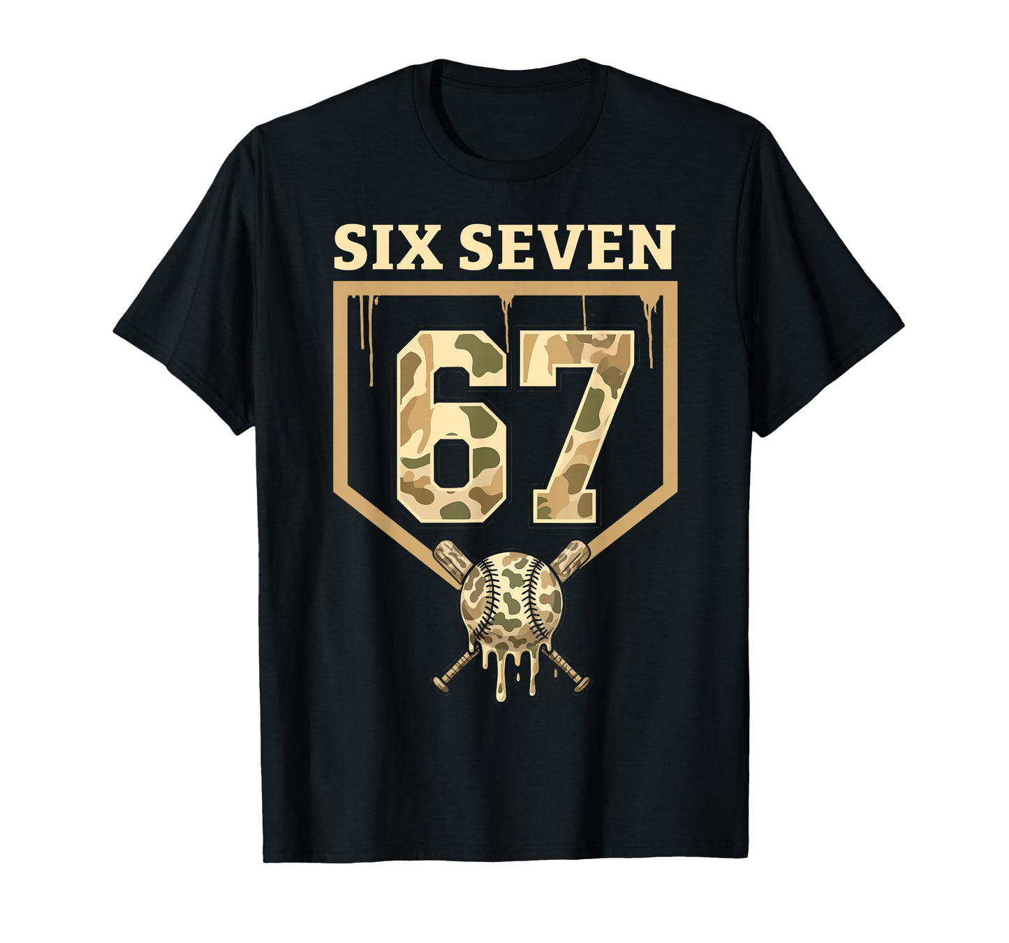 Baseball Ice Cream Drip 67 Camo Six Seven Funny Meme T-Shirt