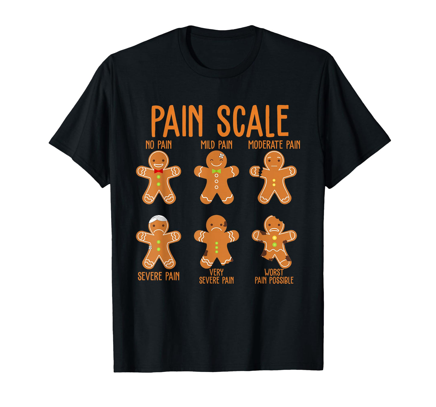 Retro Pain Scale Gingerbread Trauma Nurse Funny Christmas T-Shirt