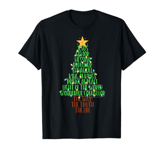 Jesus Christmas Tree Names of Jesus Believers Christian T-Shirt
