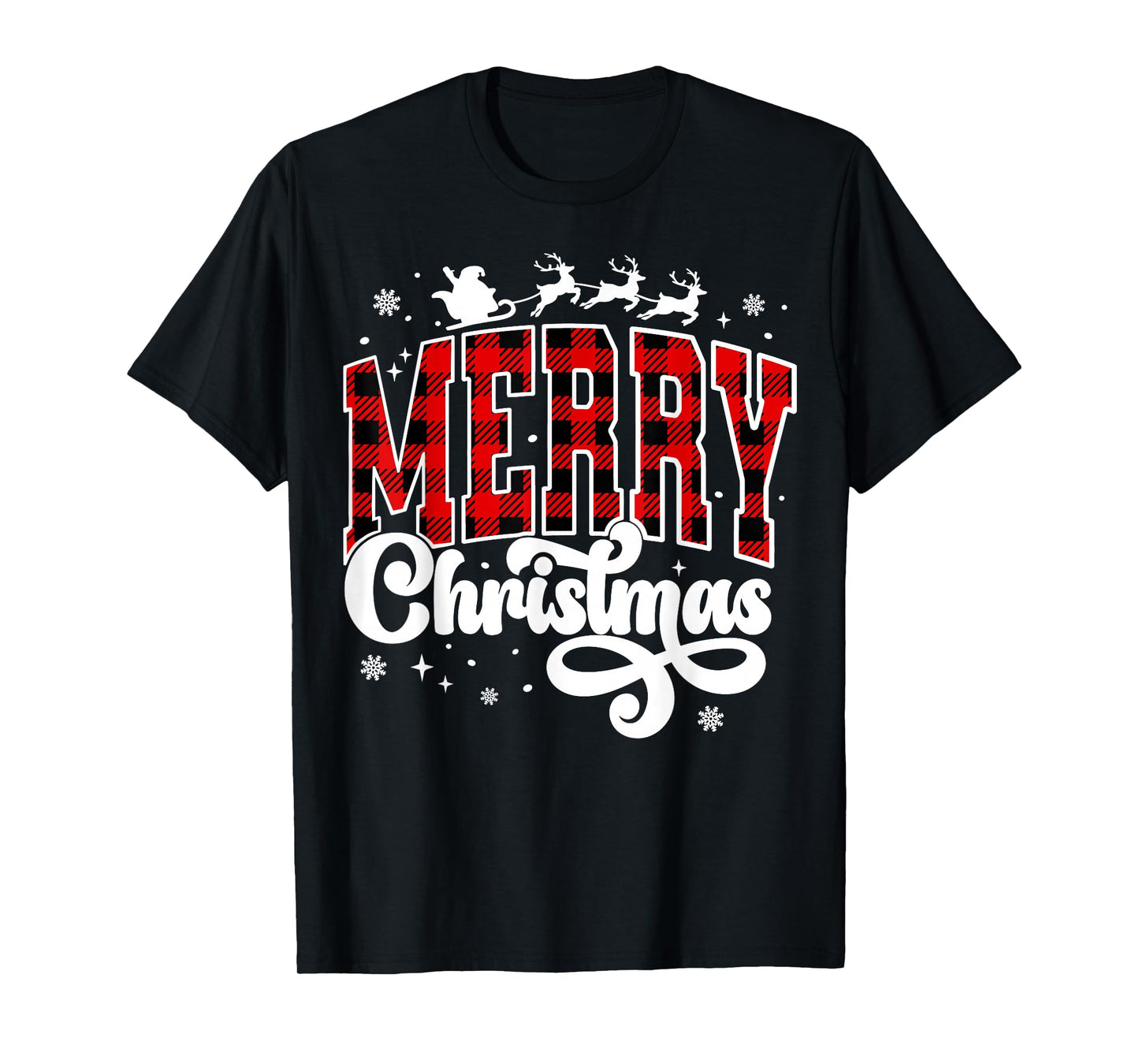 Merry Christmas Buffalo Plaid Red Santa Family Xmas Pajamas T-Shirt