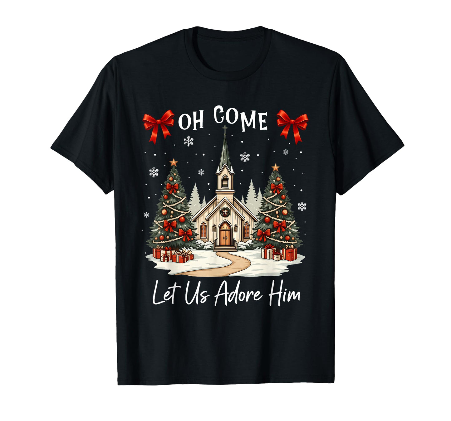 Oh Come Let Us Adore Him Jesus Christmas Xmas Tree Holiday T-Shirt