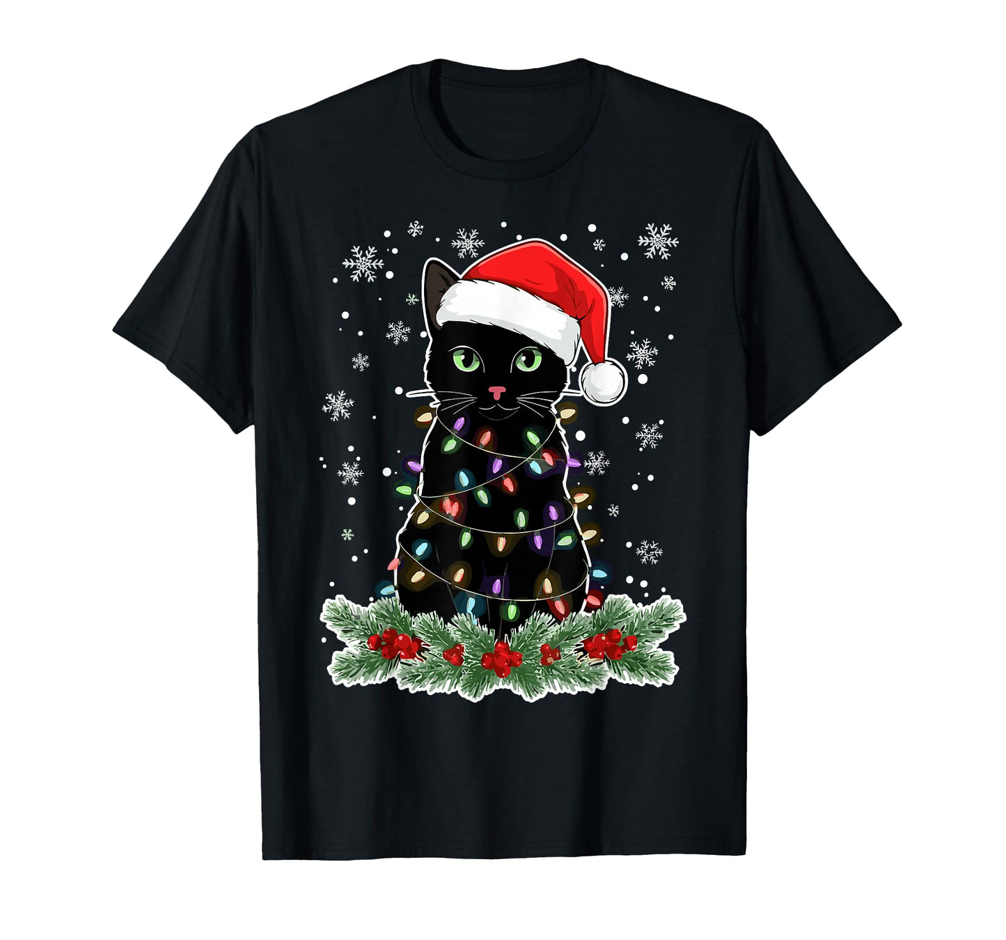 Christmas Black Cats Lover Santa Hat Funny Cat T-Shirt