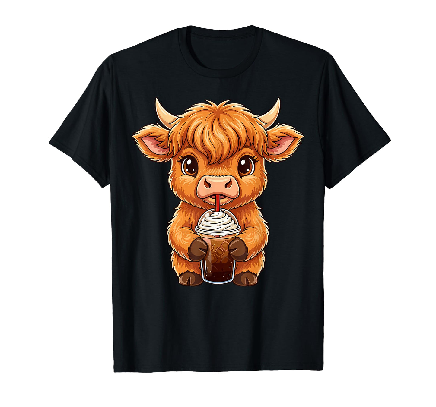 Highland Cow Iced Coffee Cute Country Animal T-Shirt