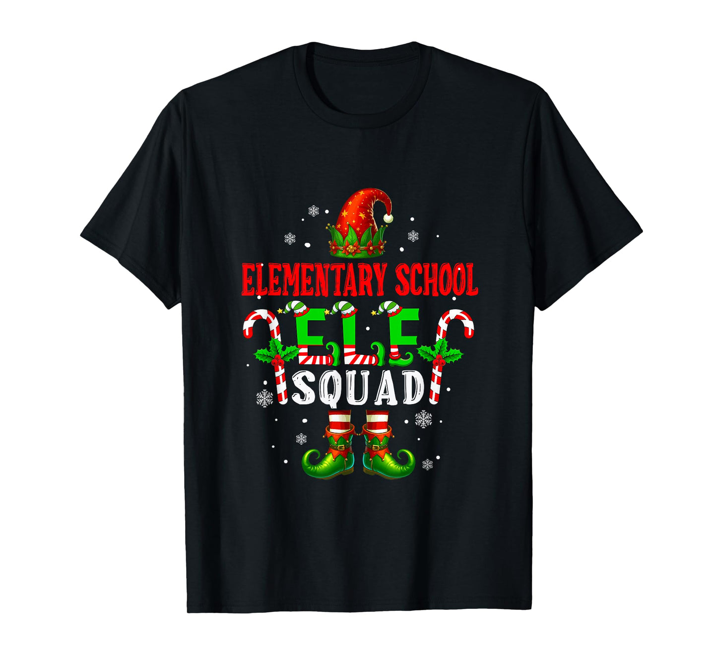 Elementary School Elf Squad Xmas Elf Hat Shoes Funny Job T-Shirt