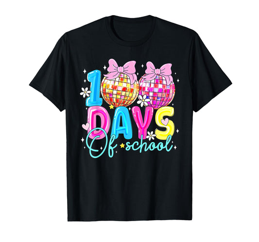 100 Days of School Disco Ball Coquette Bow Girl Kid Teacher T-Shirt