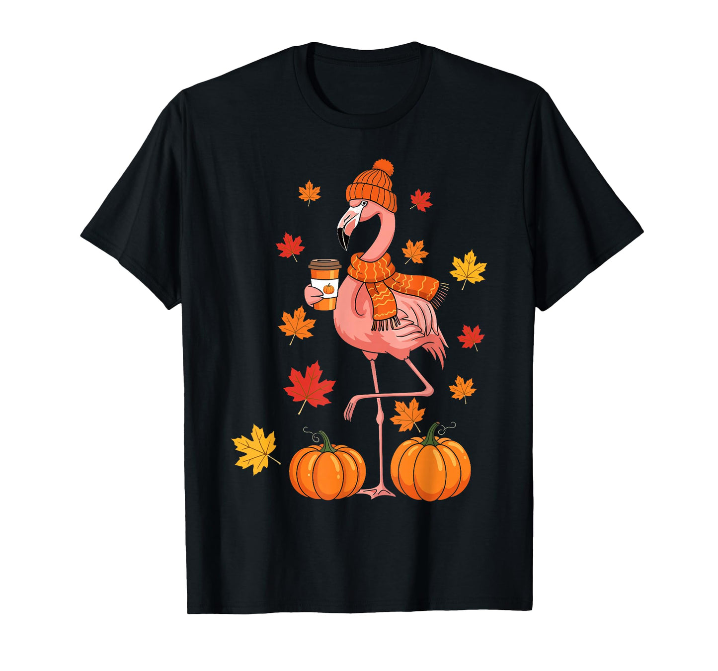 Pumpkin Flamingo Thanksgiving Autumn Coffee Lover T-Shirt