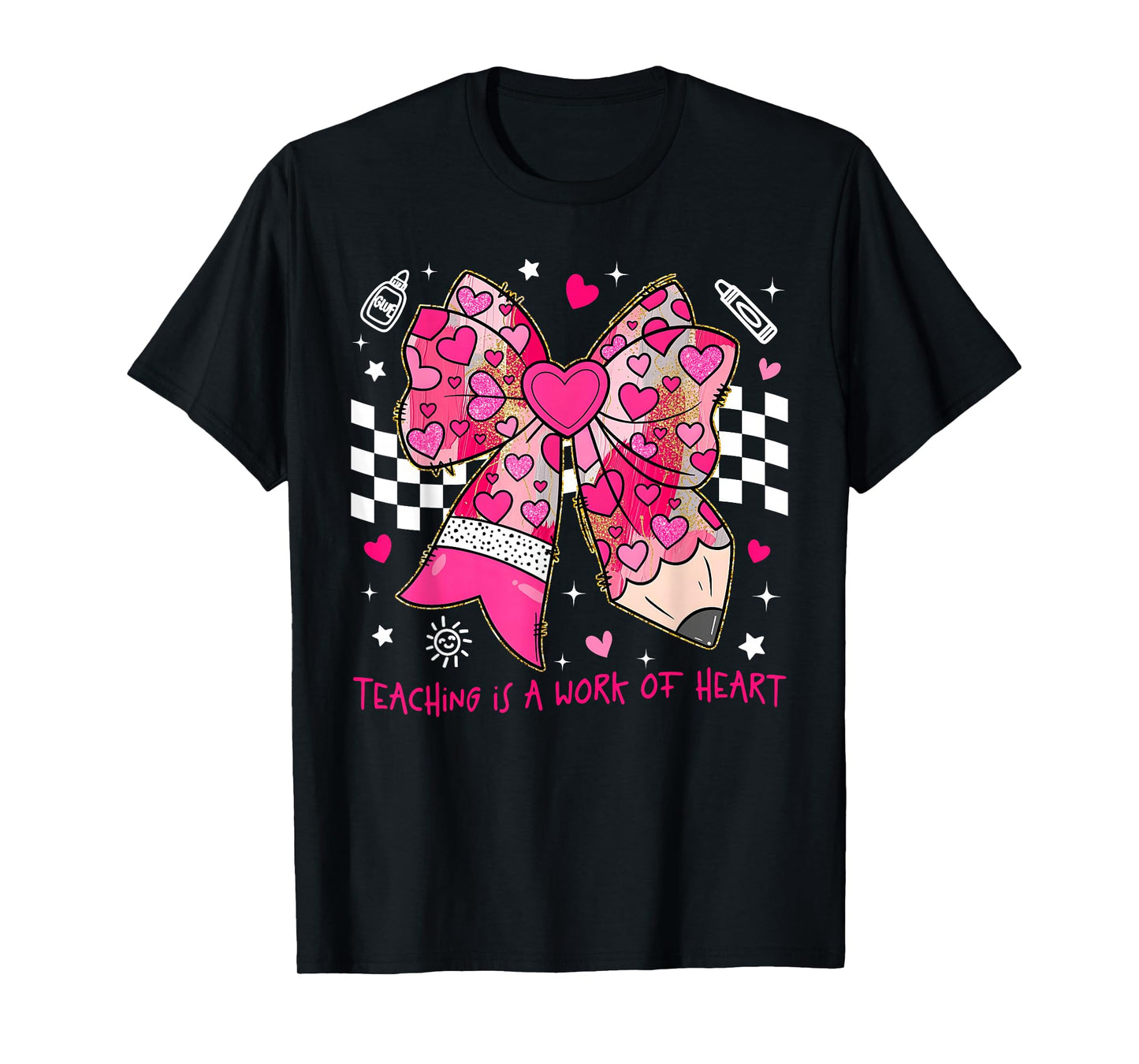 Valentine Teaching is A Work of Heart Pencil Bow Teacher T-Shirt
