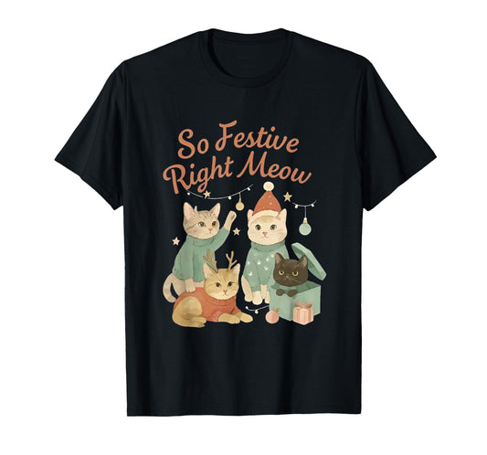 So Festive Right Meow Funny Christmas Santa Cat T-Shirt