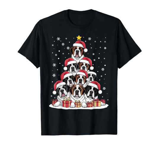 Saint Bernard Dog Christmas Tree Family Matching Xmas Pajama T-Shirt