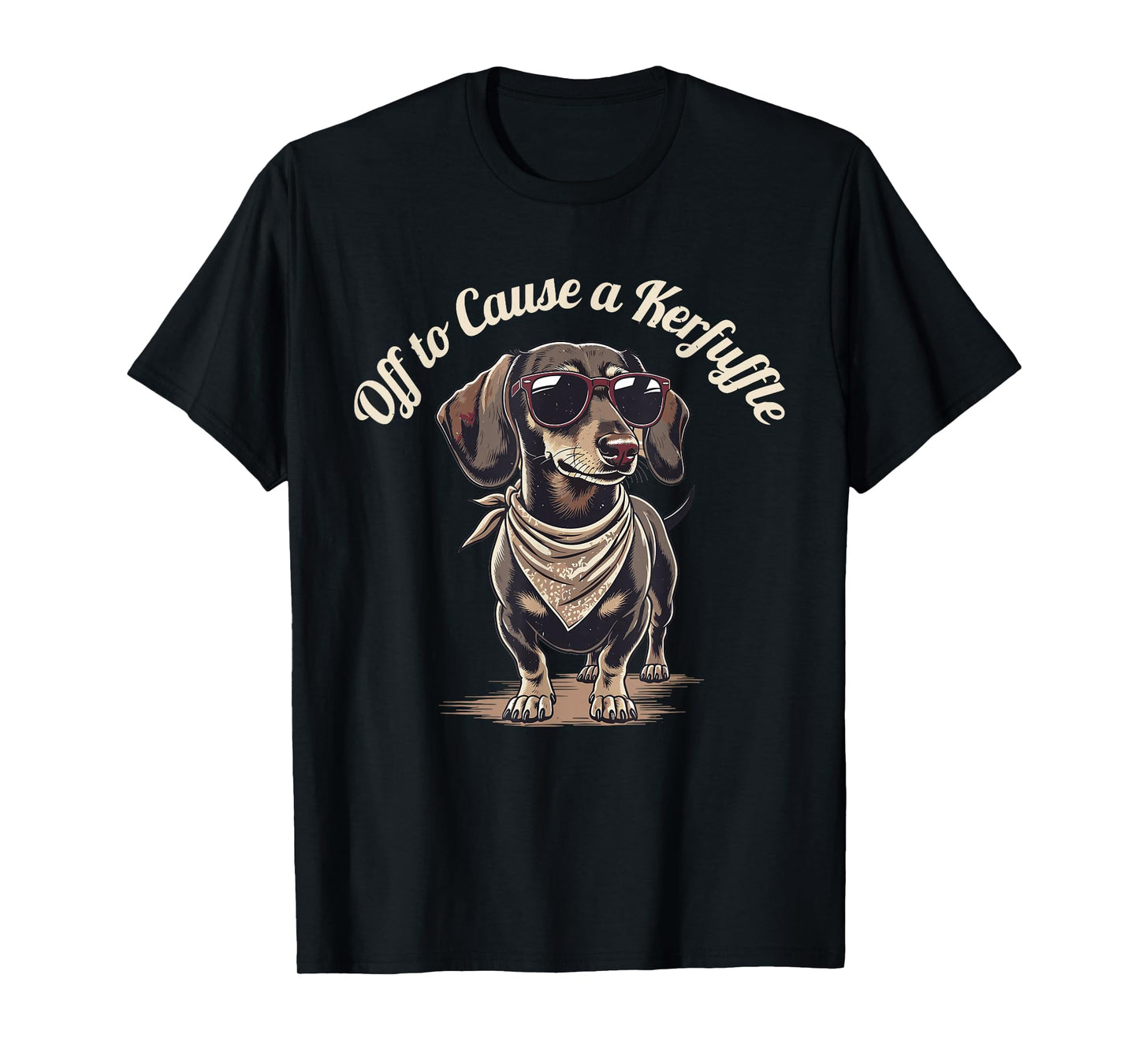 Funny Dachshund Off to Cause A Kerfuffle Retro Wiener Dog T-Shirt