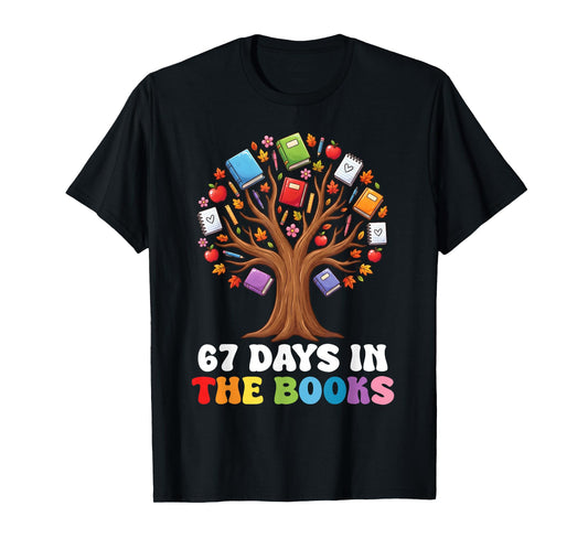 67 Days in The Books Reading Teacher 67th Day of School Kids T-Shirt