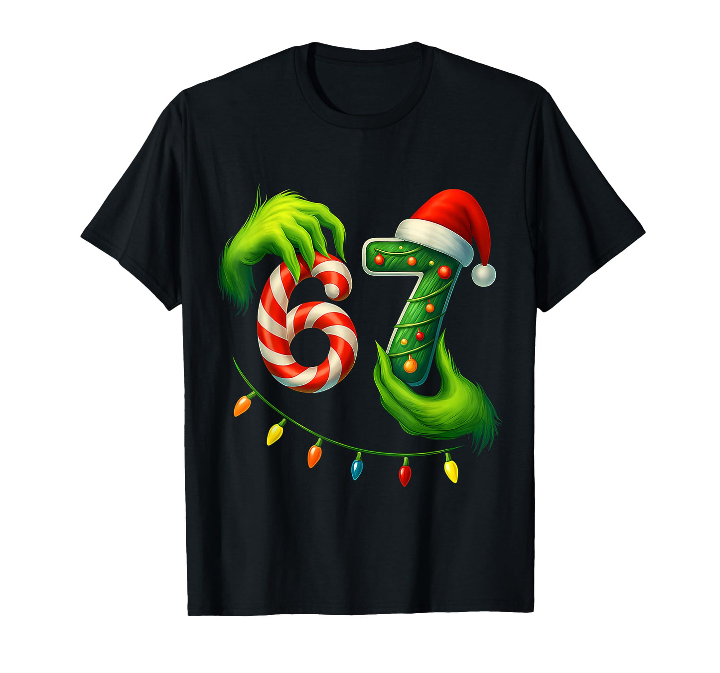 Funny Six Seven 67 Meme 6 7 Santa Christmas Brainrot Kids Pj T-Shirt