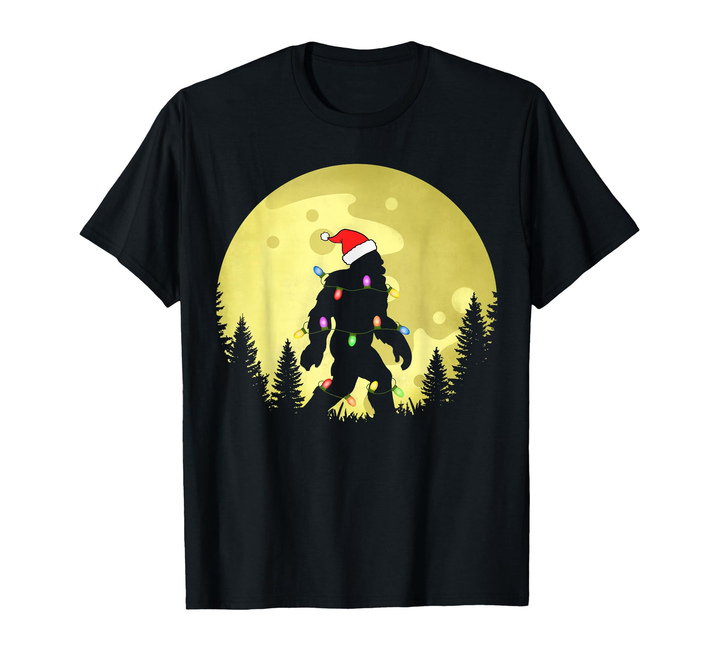 Funny Christmas Bigfoot Santa Hat Moon Sasquatch Mens T-Shirt