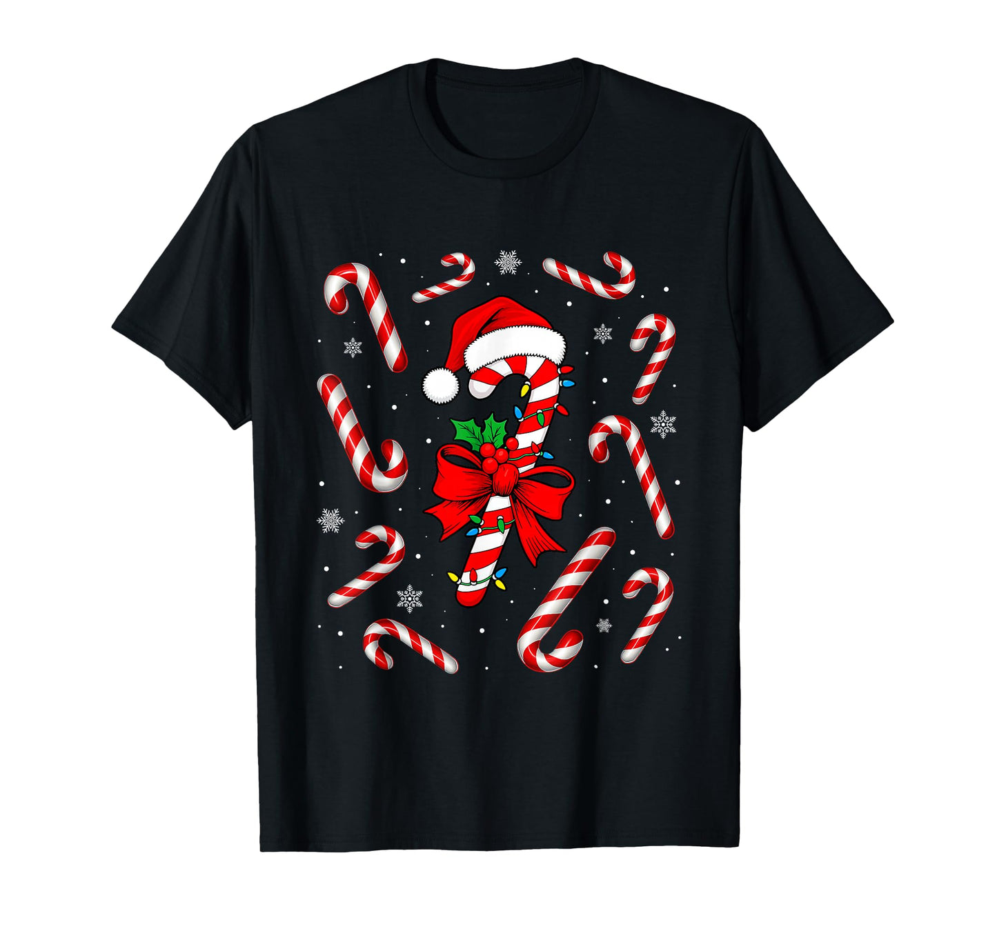 Funny Red and White Candy Cane Xmas Lights Santa Christmas T-Shirt
