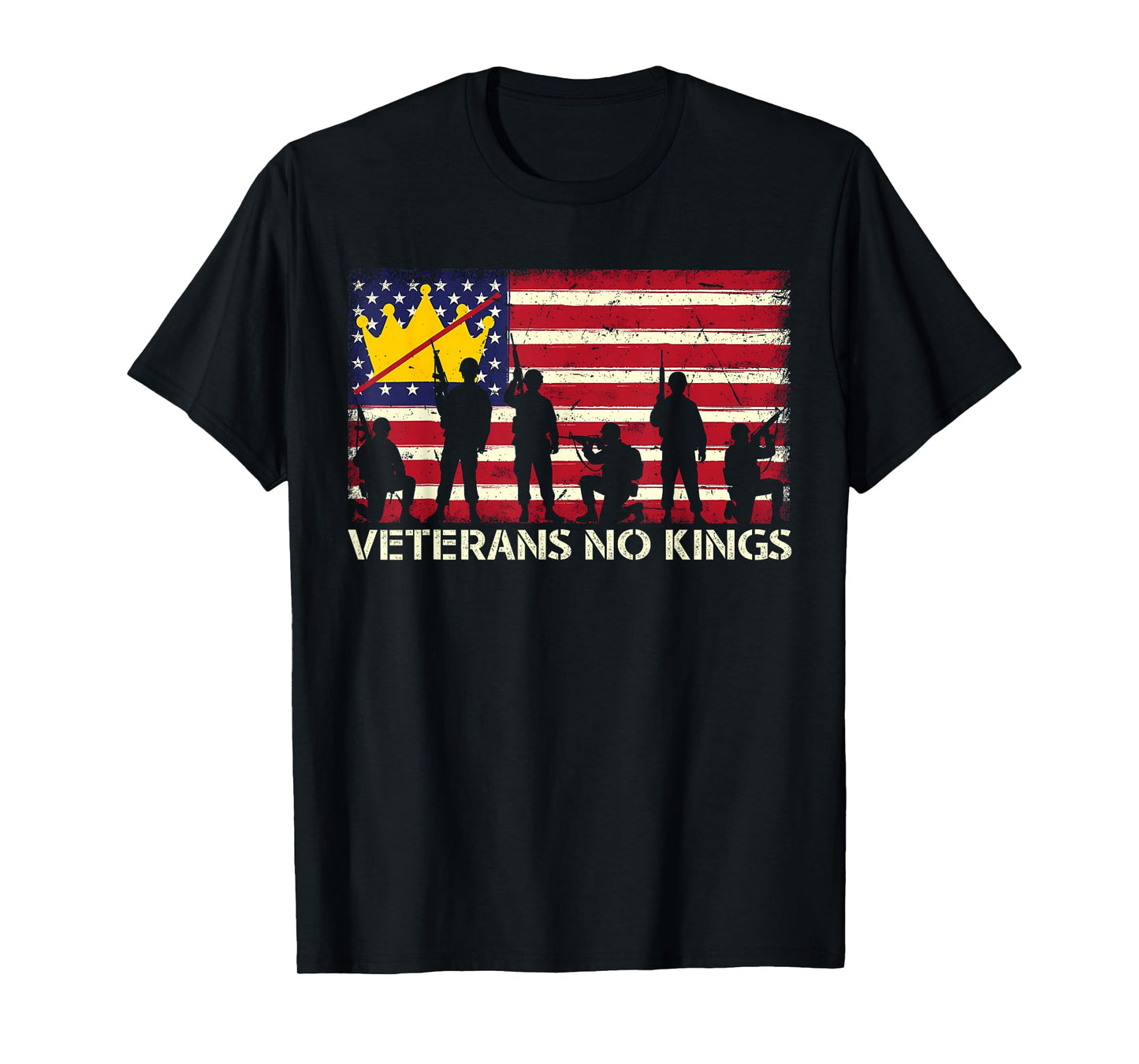 Veterans No Kings Vintage America Flag Veterans T-Shirt