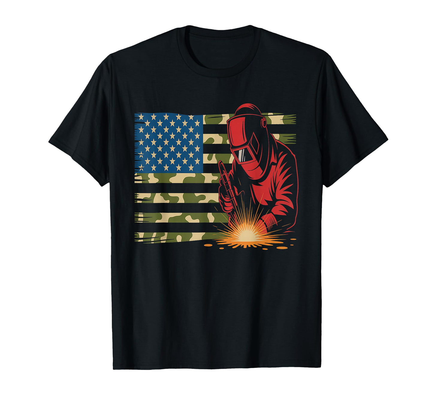 Welder Camo USA Flag T-Shirt - Patriotic Welding T-Shirt