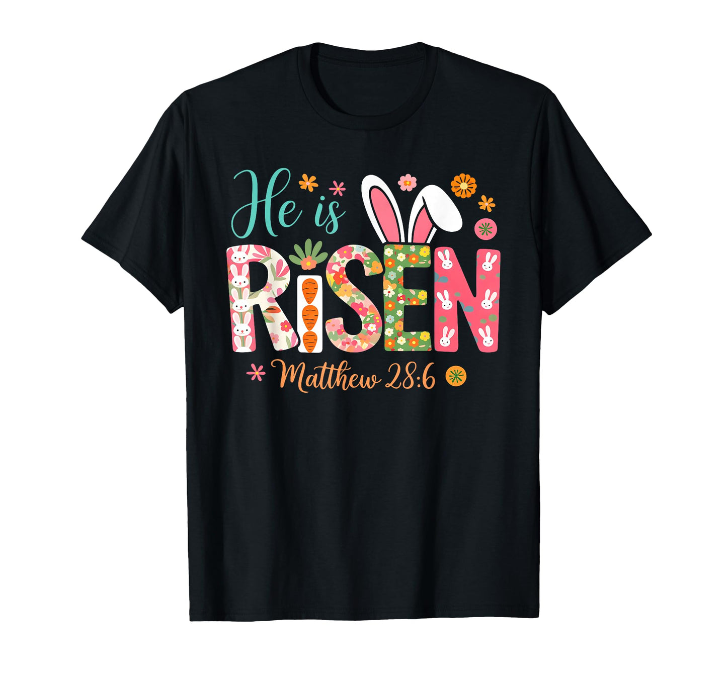 Retro Easter Cross He is Risen Jesus Christian Womens Kids T-Shirt
