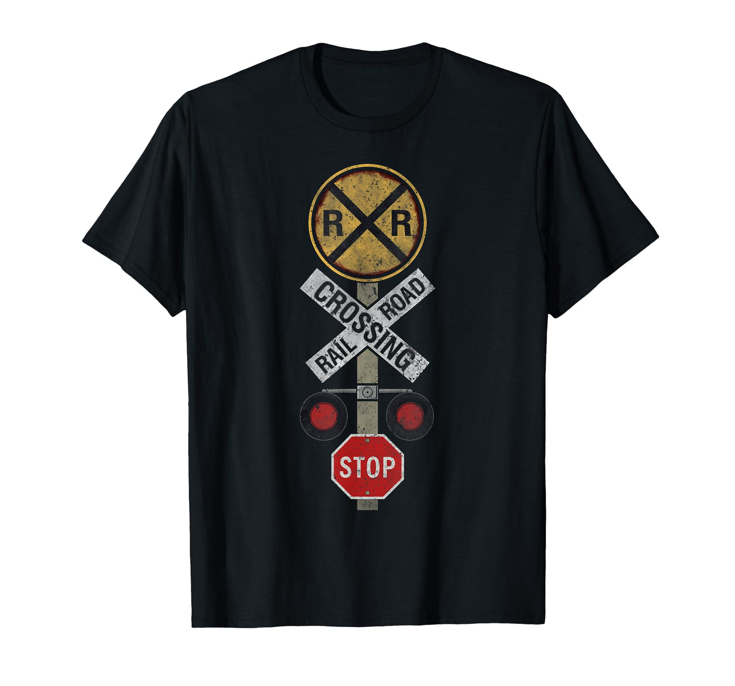 Funny Train Lover Railroad Crossing with Lights Road Sign T-Shirt