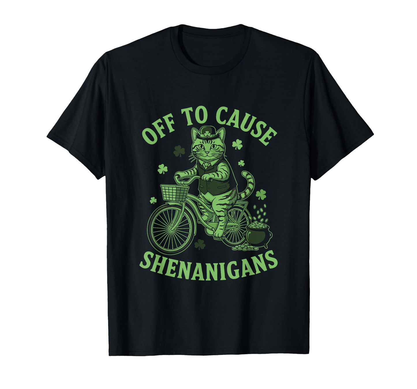 Off to Cause Shenanigans Tabby Cat St Patricks Day T-Shirt