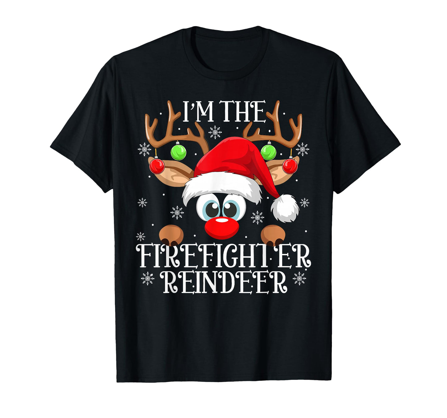 Firefighter Reindeer Christmas Family Matching Funny Xmas T-Shirt
