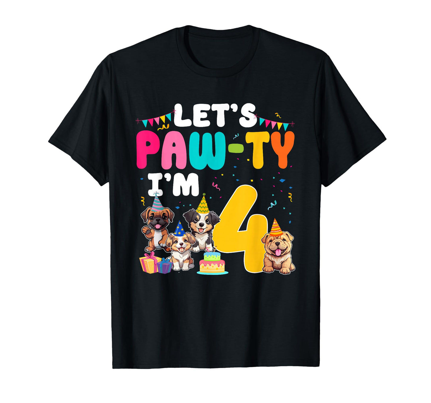 Let's Pawty I'm 4 Year Old Dog Lover 4th Birthday Party T-Shirt